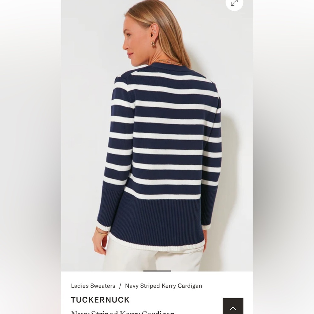 Tuckernuck - Navy & White Striped Kerry Long Cotton Cardigan S - Picture 6 of 9